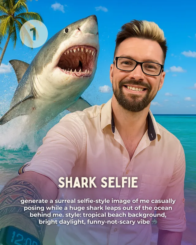 Shark Selfie ChatGPT prompt card