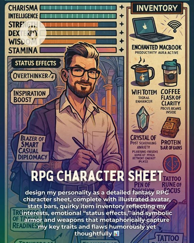 RPG Character Sheet ChatGPT prompt card