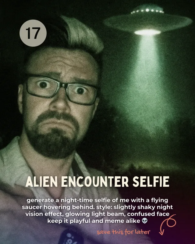 Alien Encounter Selfie ChatGPT prompt card