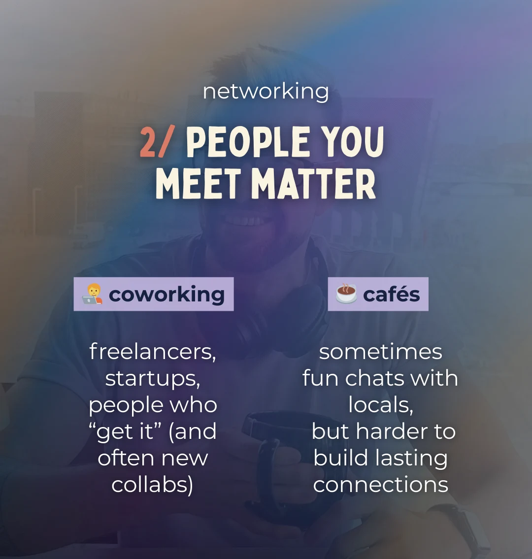 coworking creates more remote work connections while cafes create casual local conversations