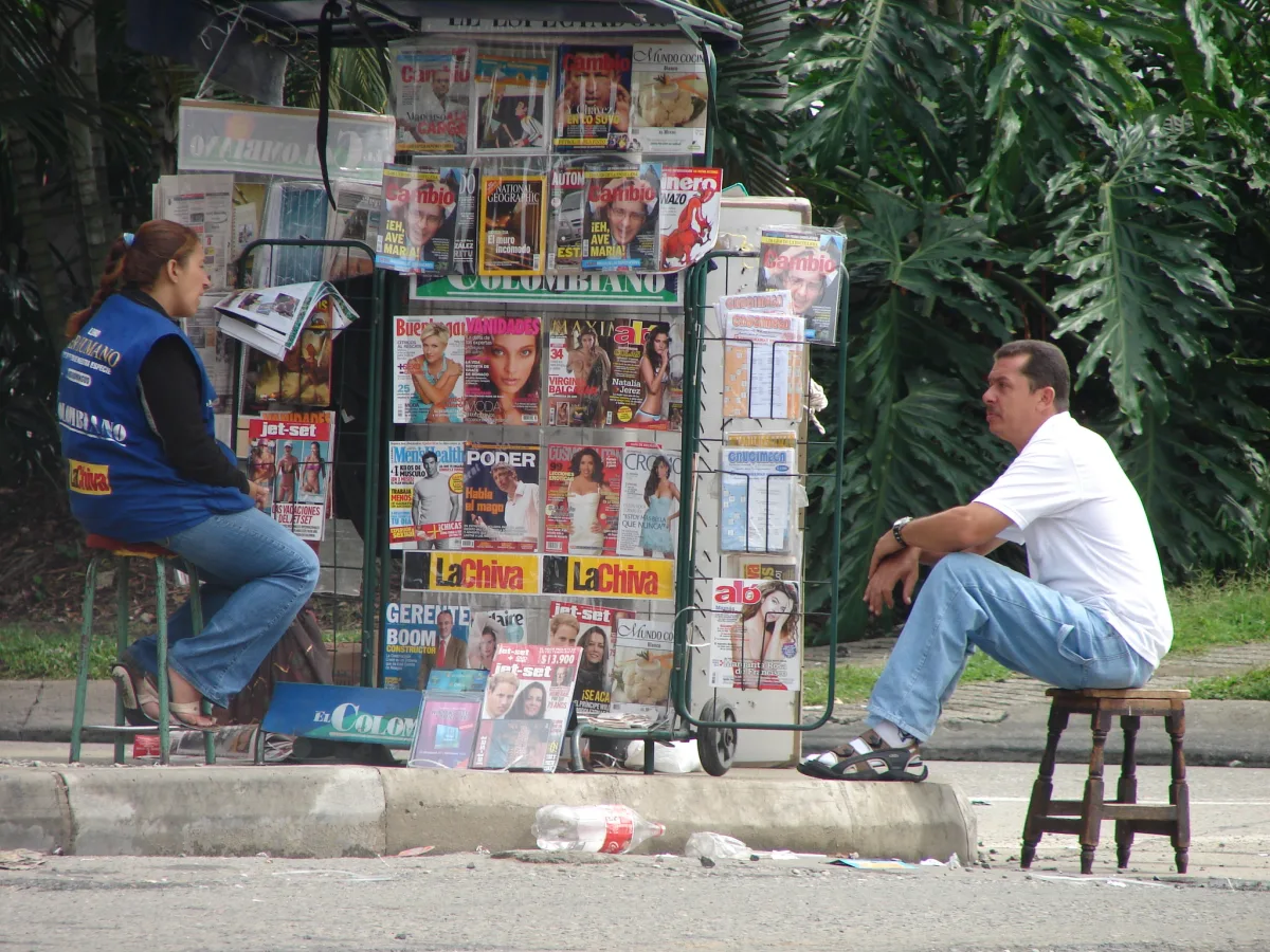 street vendors and pedestrians in Medellin, Colombia